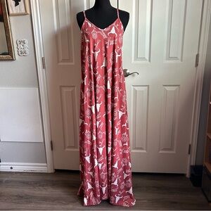 Abela Story + Co rust orange longhorn dream catcher maxi dress